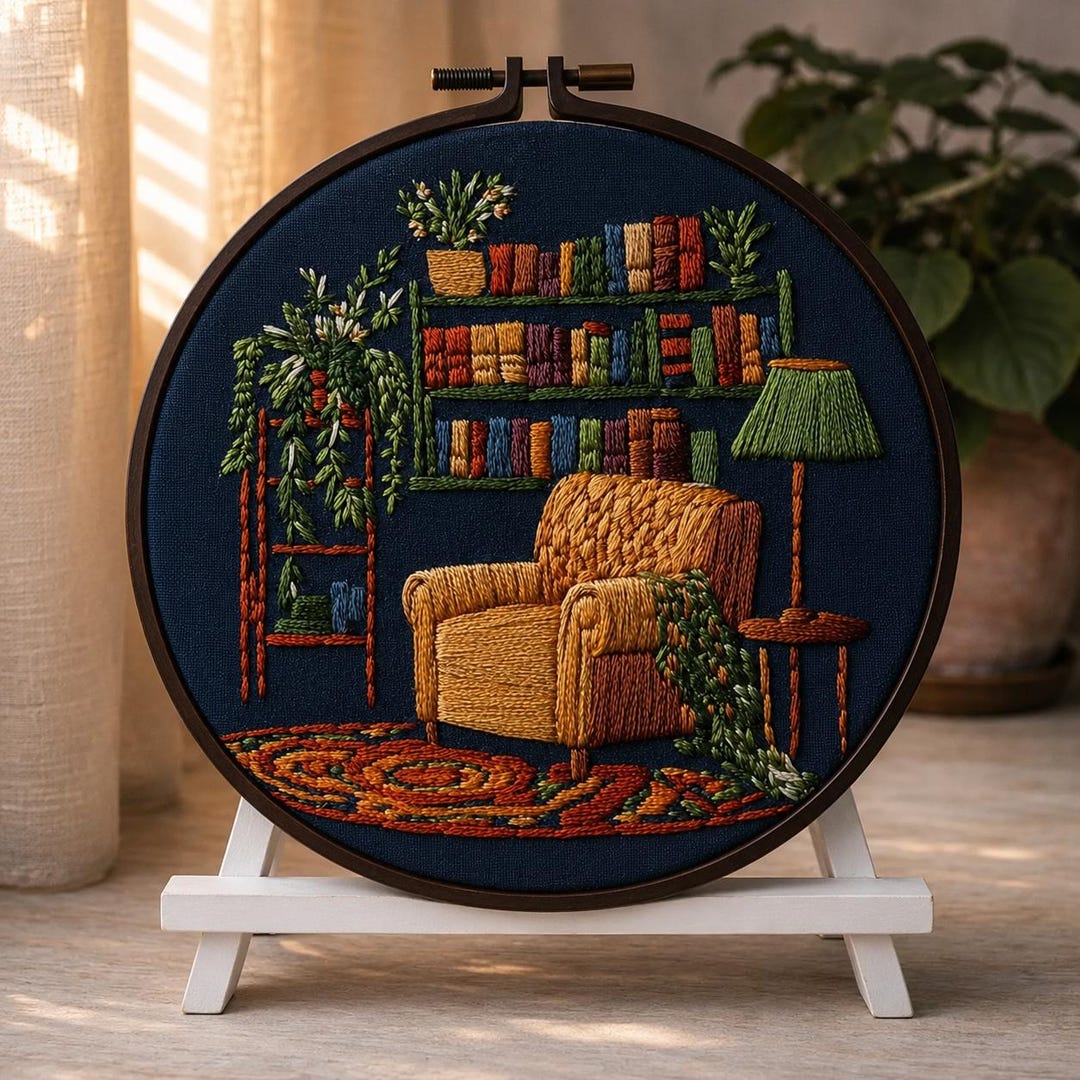 Floral Bookshelf Embroidery Kit for Beginners, Book Satin Stitch Kit ...