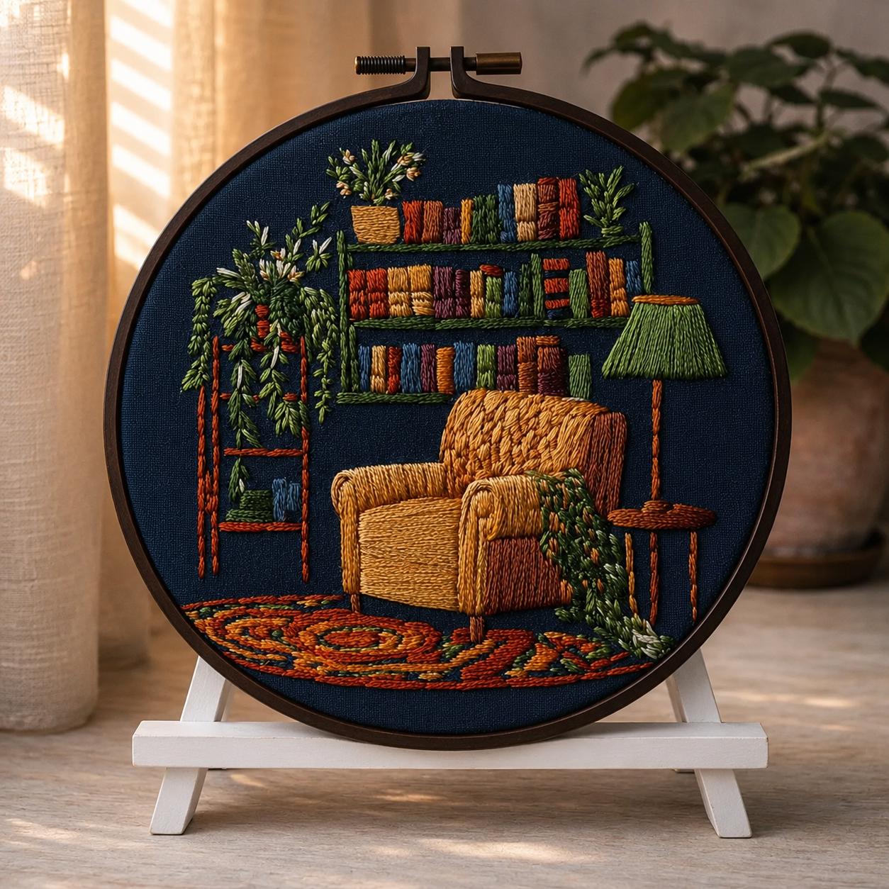 Floral Bookshelf Embroidery Kit for Beginners, Book Satin Stitch Kit ...