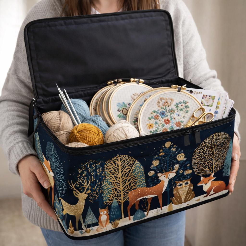 Large Fabric Storage Box With Lid, Woodland Animals Organizer, Craft ...
