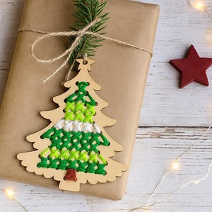Set of 6 Wooden Christmas tree Blanks, Christmas decoration, DIY Christmas tree decor, Cross stitch blank, Wood Needlecraft Pendant ornament