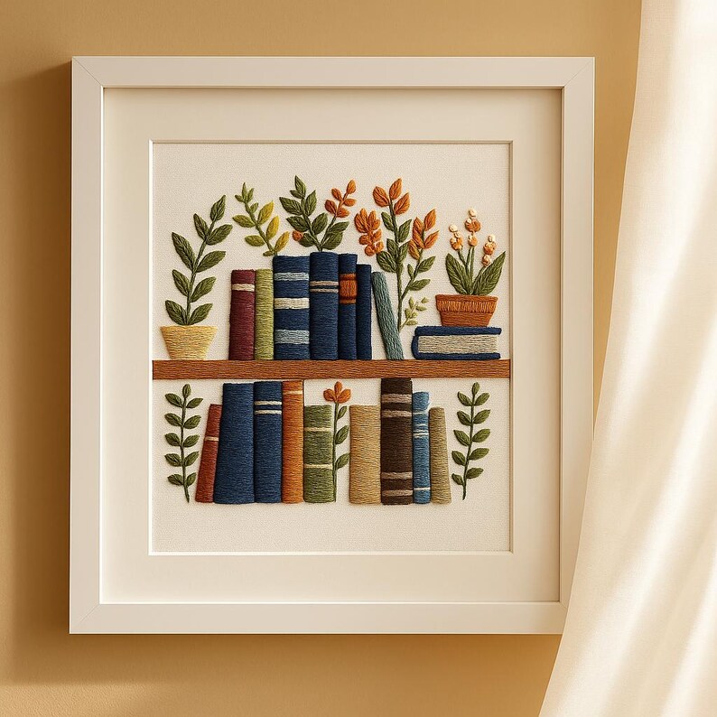 Beginner Embroidery Kit: Bookshelf With Flowers, DIY Home Decor - Etsy