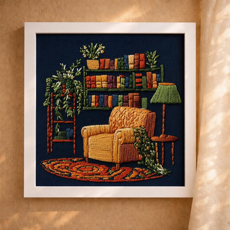 Floral Bookshelf Embroidery Kit for Beginners, Book Satin Stitch Kit ...