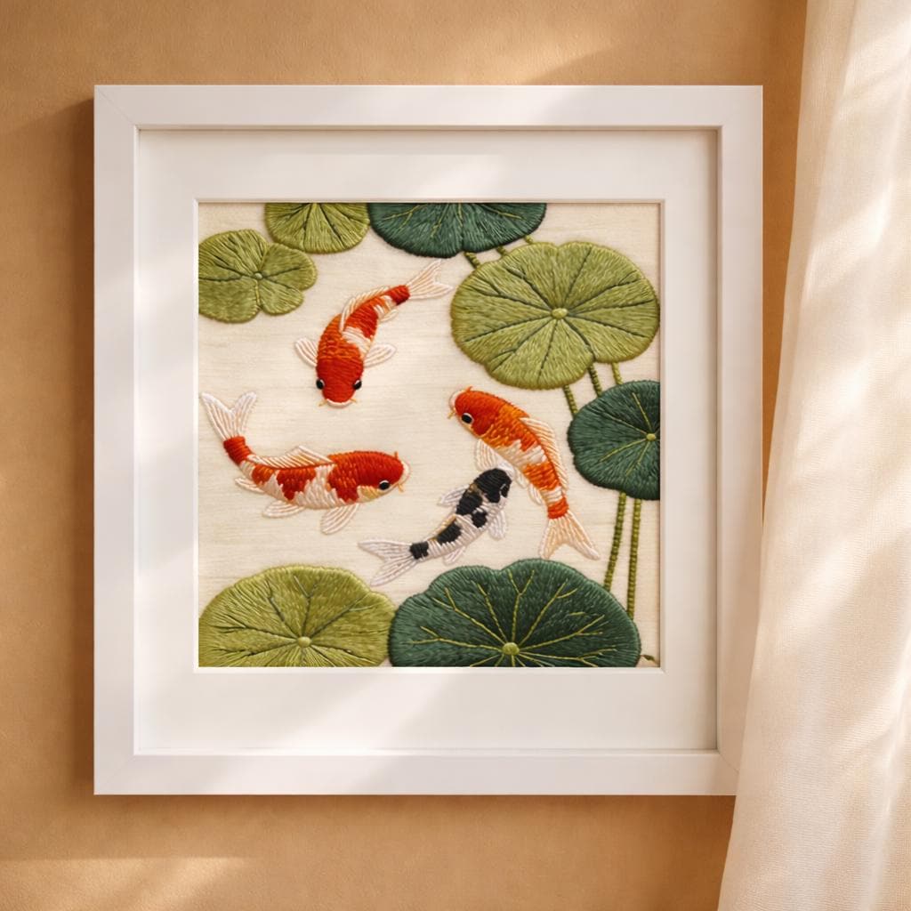Koi Fish Embroidery Kit for Beginners, DIY Satin Stitch Starter Kit ...