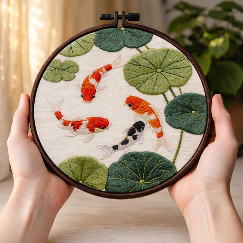 Koi Fish Embroidery Kit for Beginners, DIY Satin Stitch Starter Kit ...