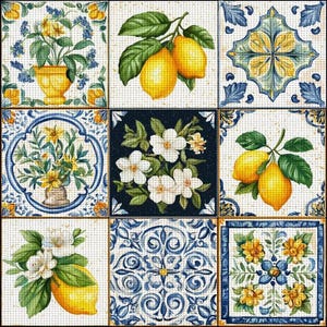 Kit de punto de cruz Limón Mediterráneo: Muestrario de azulejos italianos, bordado DIY imagen 4