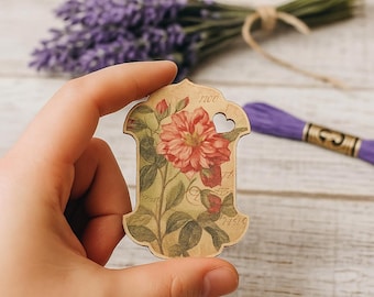 Wooden Flower thread bobbins Set of 12, Cross Stitch Thread Organizer with Floral design, Wooden Spools for Floss Storage