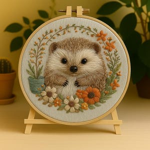 Hedgehog Embroidery Kit: DIY Satin Stitch Floral Design