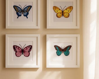 Butterfly Cross Stitch Kit Set of 4: Beginner DIY Embroidery, Home Decor
