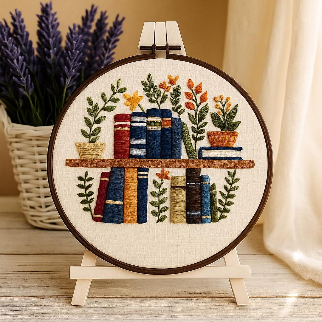 Beginner Embroidery Kit: Bookshelf With Flowers, DIY Home Decor - Etsy