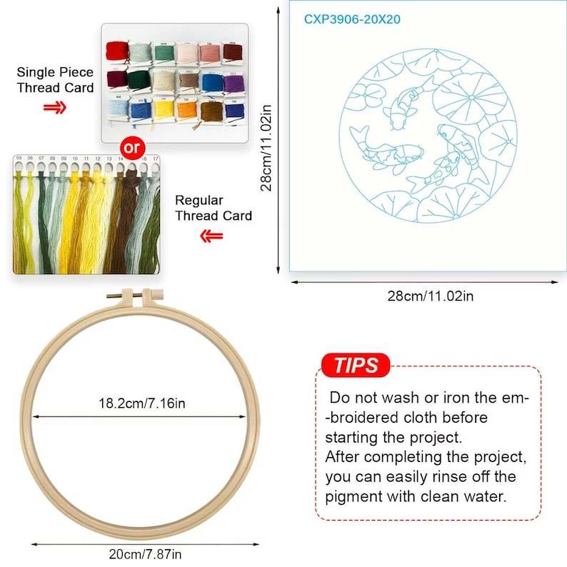 Koi Fish Embroidery Kit for Beginners, DIY Satin Stitch Starter Kit ...
