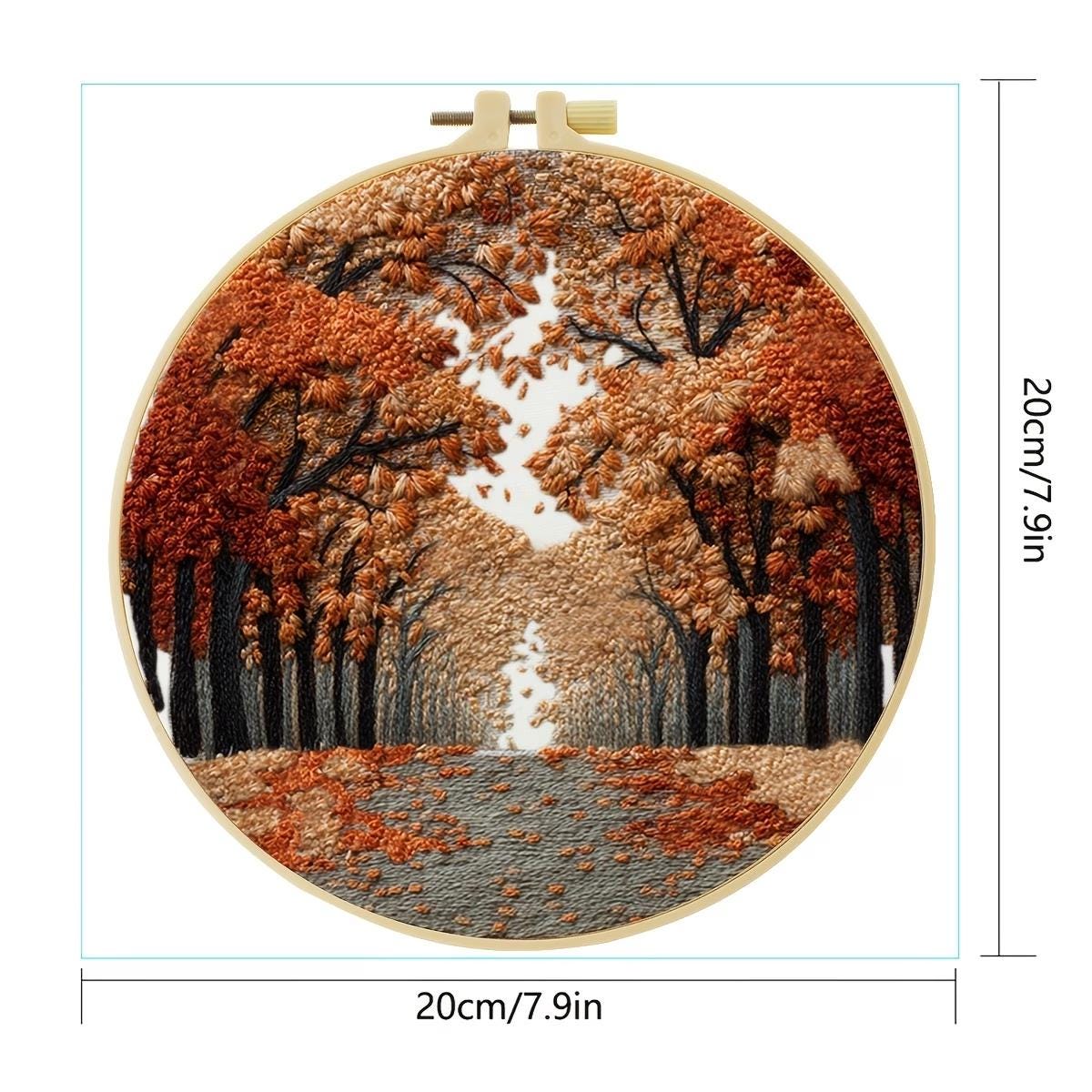 Autumn Forest Embroidery Kit, Fall Landscape Hand Embroidery Kit ...
