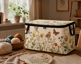 Storage Box with Lid, Foldable Fabric Storage Bin, Craft Storage Organizer, Project bag, Storage Basket