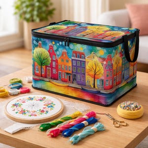 Caja organizadora de costura de tela, estuche para guardar acolchado y bordado, soporte para suministros de manualidades, bolsa para guardar hilos y bastidores, regalo para artesanos.