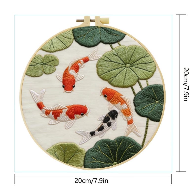 Koi Fish Embroidery Kit for Beginners, DIY Satin Stitch Starter Kit ...