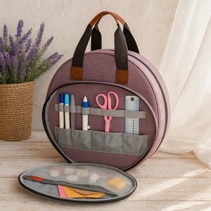Fabric Embroidery Bag Organizer, Travel Bag for Cross stitch & Satin stitch projects, Embroidery Storage Bag, Needlepoint Bag, Crafters Gift