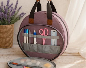Fabric Embroidery Project Bag: Oxford Cloth, Vegan Leather Handles