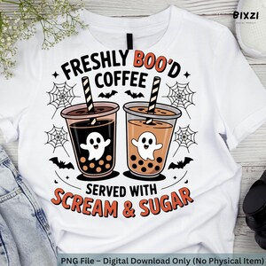 Freshly Boo’d Coffee PNG – Halloween Coffee PNG, Cute Ghost Coffee Cup, Spooky Coffee Digital Design, Halloween Shirt Sublimation PNG