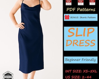 Bias Cut Slip Dress Sewing Pattern: Cowl Neck, Cross-Back (PDF Pattern, XS-5XL)