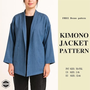 Naaipatroon dames kimonojack pdf, gemakkelijk losvallend damesjack, XS–5XL, katoenen vest, naaipatroon vakantie, kerstcadeau-idee