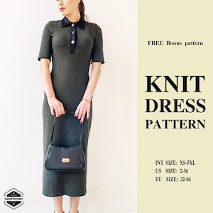 Schnittmuster für Midi-Strickkleid, Polo-Kragen, XS-5XL (PDF)