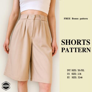 High Waisted Pleated Bermuda Shorts Sewing Pattern PDF: XS-7XL (A4 A0 Letter Sizes)