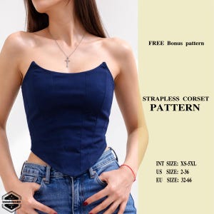 ストラップレスコルセットの縫製パターンPDF、ビスチェコルセットパターンXS-5XL、オーバーバストコルセットトップパターン、DIYコルセット-即時ダウンロードA4 A0 USレター