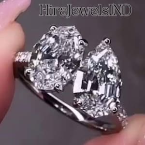 Toi Et Moi Pear And Oval Cut Moissanite Engagement Ring, Two Stone Wedding Ring, Perfect You and Me Anniversary Gift for Her,Statement Ring