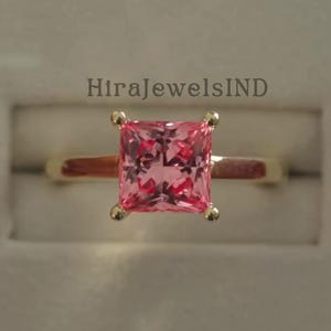 2Ct Pink Princess Cut Moissanite Engagement Ring, Cathedral Shank Setting Wedding Ring, 14K Solid Gold Daily Wear Ring, Ring For Women gift.