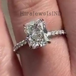 2.00 CT Radiant Cut Moissanite Engagement Ring, Radiant Cut Hidden Halo Wedding Ring, Radiant Pave Setting Anniversary Gift For Women.
