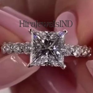 Fancy Princess Cut Moissanite Wedding Ring,Beautiful Princess Diamond Engagement Ring,Bubble Pave Eternity Setting Anniversary Gift for Her.