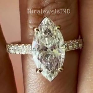 Marquise Cut Moissanite Engagement Ring, Solid Gold Cathedral Set Wedding Ring, Half Eternity Pave Proposal Ring, Anniversary Gift for Her.