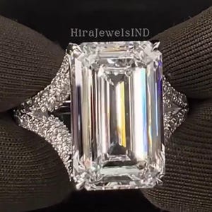 5.00CT Emerald Cut Moissanite Engagement Ring, Split Shank Half Eternity Pave Set Wedding Ring, Celebrity Style Women&#39;s Ring Gift For Women.