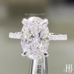 Oval Cut Moissanite Engagement Ring, Hidden Halo Pave Set Wedding Ring For Women, Classic Claw Prong Propose Ring, Anniversary Gift for Wife