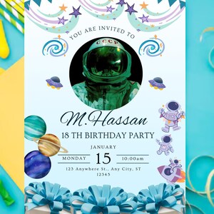Space-Themed Birthday Invitation – Editable Digital Template | Astronaut Galaxy Party Invite, Astronaut- Themed Birthday Invitation