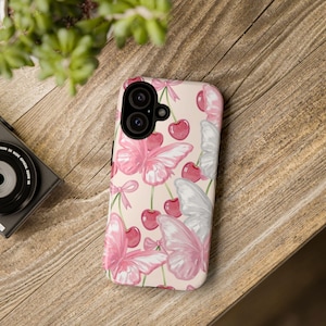 Phone Case, Pink Aesthetic Covered Tough Case for iPhone, Samsung Galaxy - Cute Protective Cover, Trendy Accessories, Gift for Teens, Girly