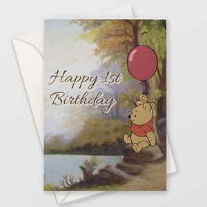 Biglietto di auguri per il primo compleanno di Winnie the Pooh: un ricordo dolce e fantasioso per il primo compleanno del tuo bambino
