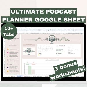 Ultimate Podcast Planner 10+ Tabs | Google Sheets Organizer Dashboard, Episode Tracker, Promotion & Monetization Template for Creators