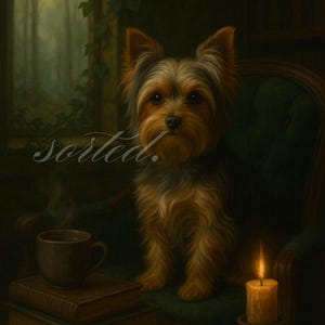 Yorkie Library Artwork Print Dark Academia Cottagecore Yorkshire Terrier Dog Portrait Printable Vintage Pet Wall Art Cozy Decor