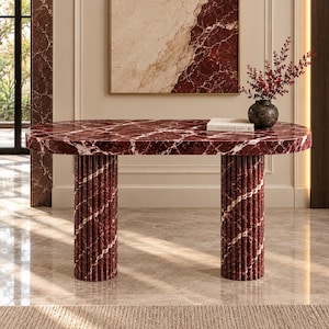 Rosso Levanto Marble Console Table, Fluted Burgundy Stone Entryway Furniture, Luxury Foyer Decor