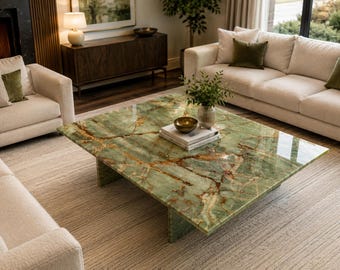 Green Onyx Stone Center Table Artisan Crafted Luxury Modern Living Room Furniture Interior