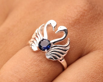 925 Sterling Silver Swan Heart Ring • Birthstone CZ, Romantic Gift