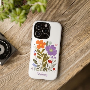 Personalized Phone Case, Floral Phone Case with Custom Name, Personalized Gift for Her, Botanical Design, Spring Floral Design, Iphone Case