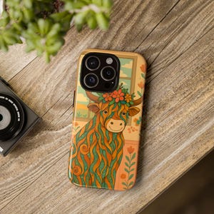 Cow Phone Case, Floral Highland Cattle Cover, Farm Phone Case, Mosaic, Iphone Case, Samsung Case, Pixel Case, Highland Cow, Western Case
