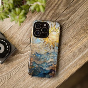 Mosaic Phone Case, Floral Design, Sun and Moon Pattern, Artsy Phone Cover, Protective Case, Phone Accessory