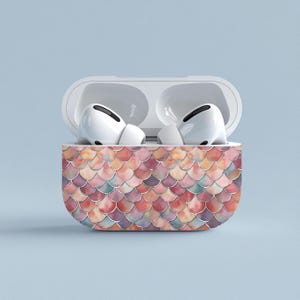 Custodia per Airpod con motivo smerlato, custodia per Airpod a mosaico, custodia unica per Airpod, cover trendy per Airpod, stile sirena, Apple, Apple Airpod