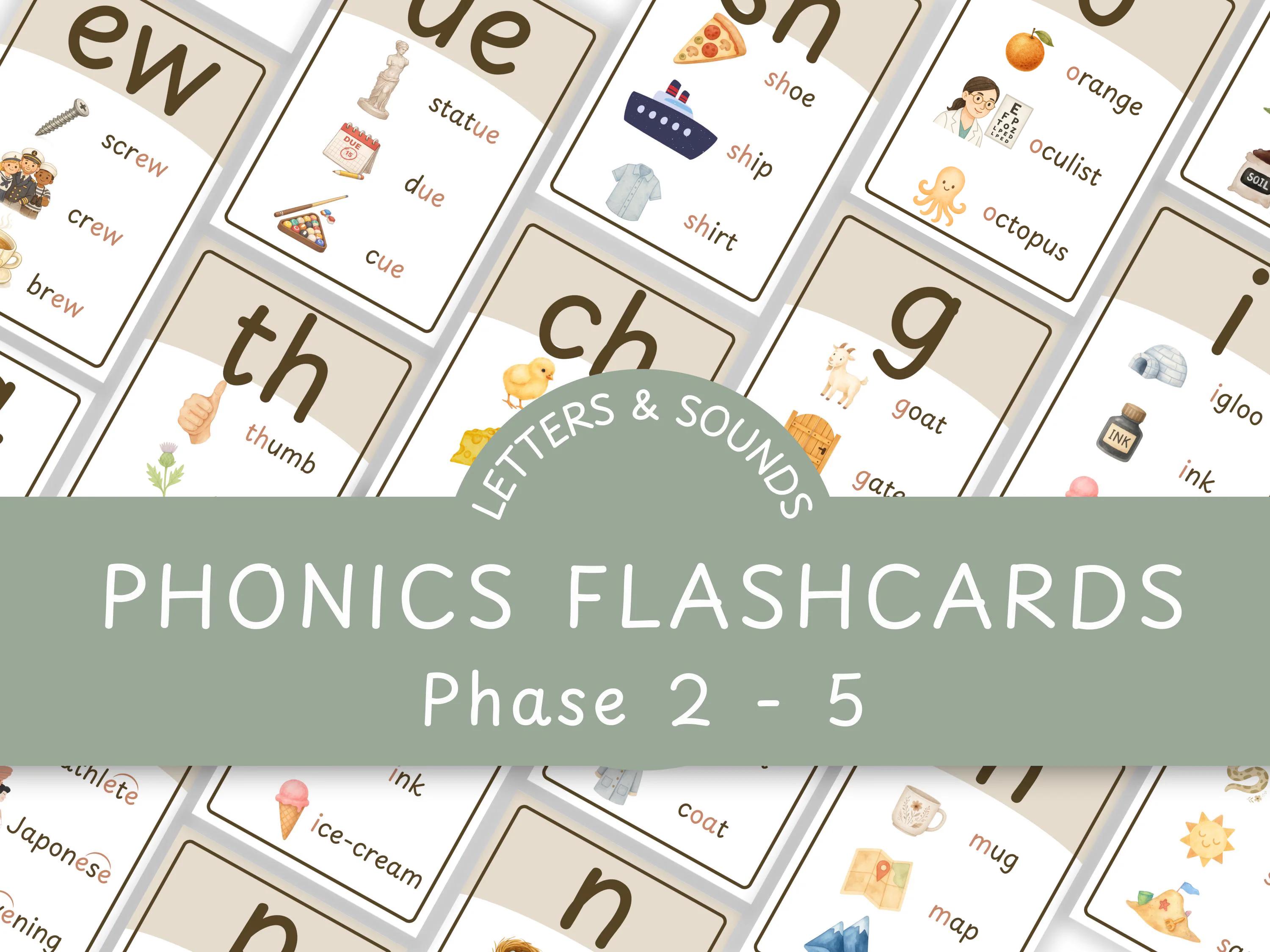 Phonics Flashcards Printable Letters and Sounds Phonics Cards Phase 2 3 ...