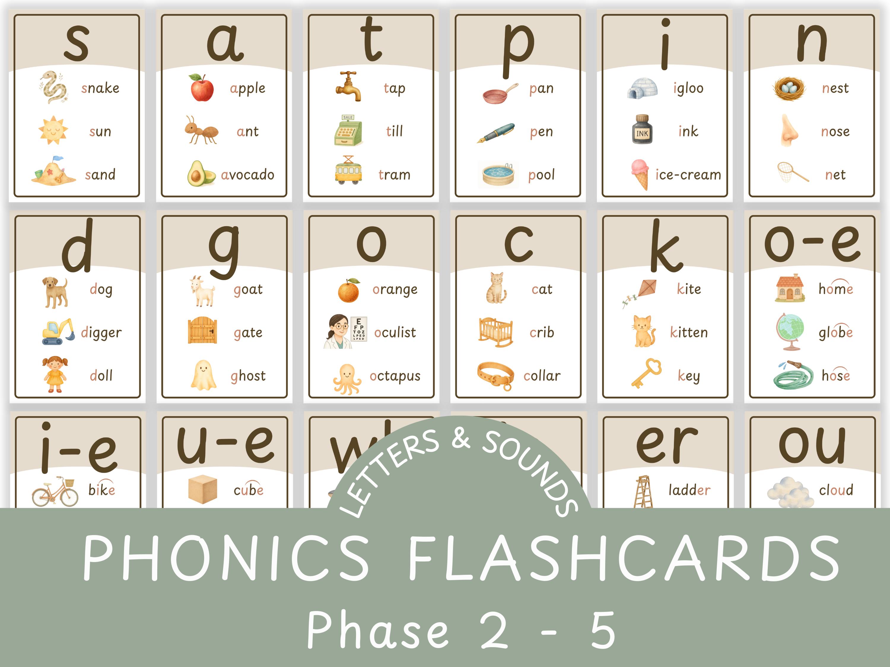 Phonics Flashcards Printable Letters and Sounds Phonics Cards Phase 2 3 ...