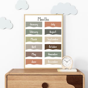Educatieve kinderposter voor kinderkamer muurkunst leerkaart scandi speelkamer maanden van het jaar muurkaart thuis leren decor kunst aan de muur AO1
