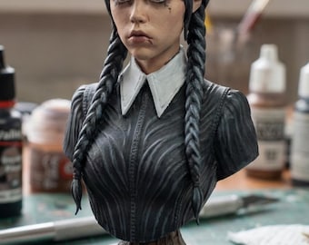 Wednesday Addams Bust Unpainted Figure Gothic Horror Display Statue Paint Your Own Collectible