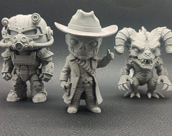 Fallout Chibi Wasteland Series Unpainted Figures Set of 3 | Miniature Models | Gaming Collectible Display